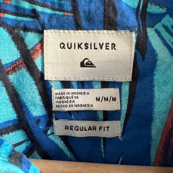 Quiksilver Tropical Palm Button Up Shirt Men’s M Blue Teal Hawaiian Surf - Picture 4 of 11